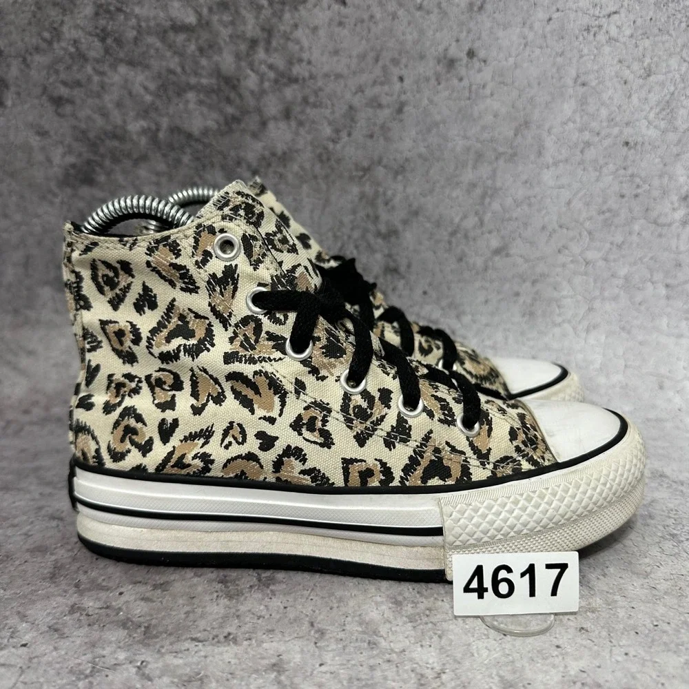 Converse Chuck Taylor All Star Eva Lift Kids 1 Brown Leopard Platform Sneakers